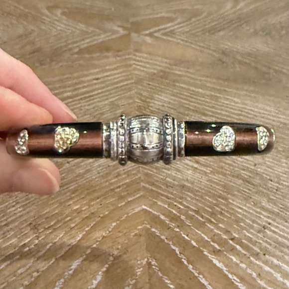 Brighton Jewelry - Brighton Brown Lucite Crystal Heart Hinged Bangle Bracelet Silver Plated